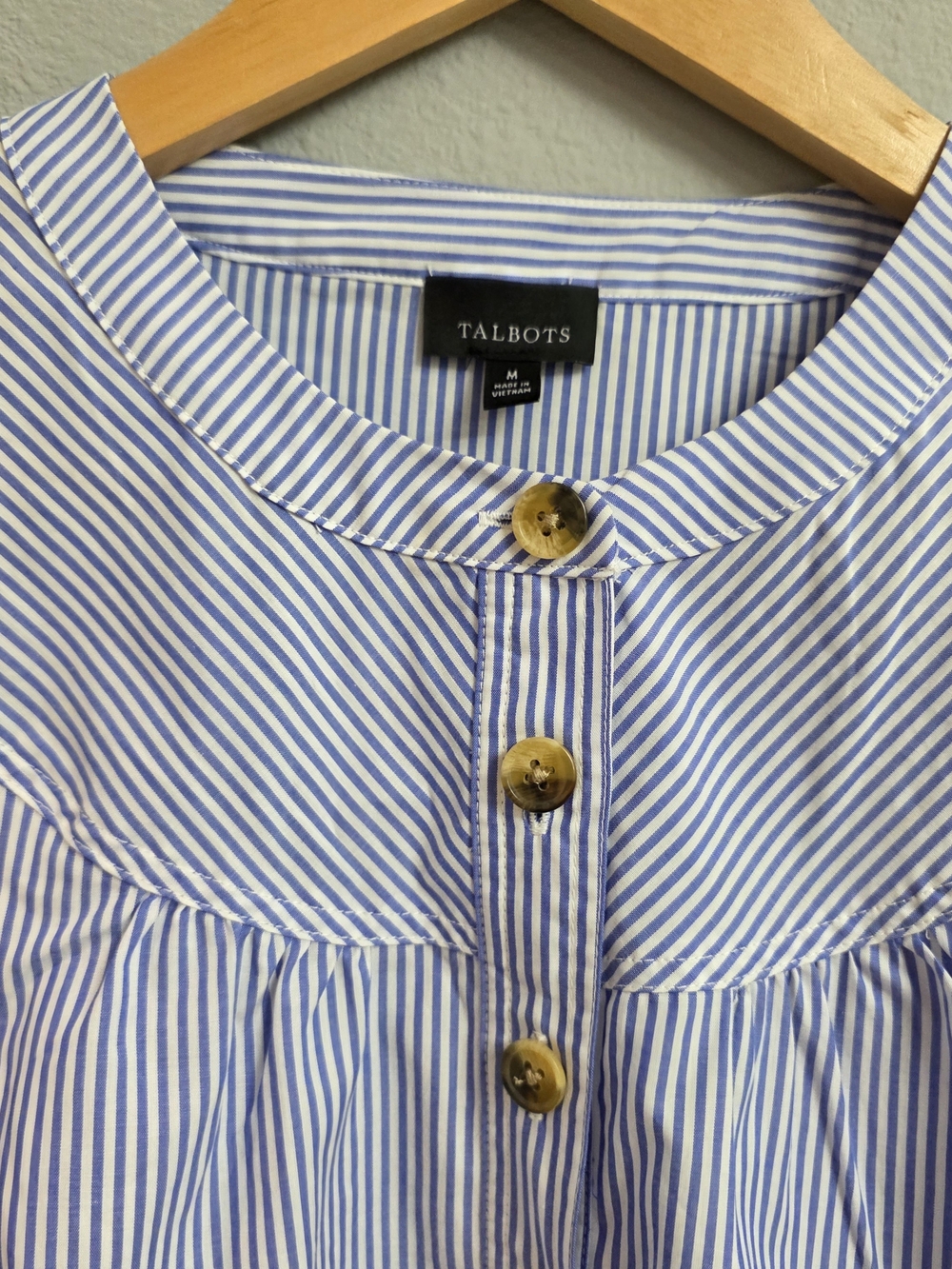 Talbots Blue and White Striped Button Front Top